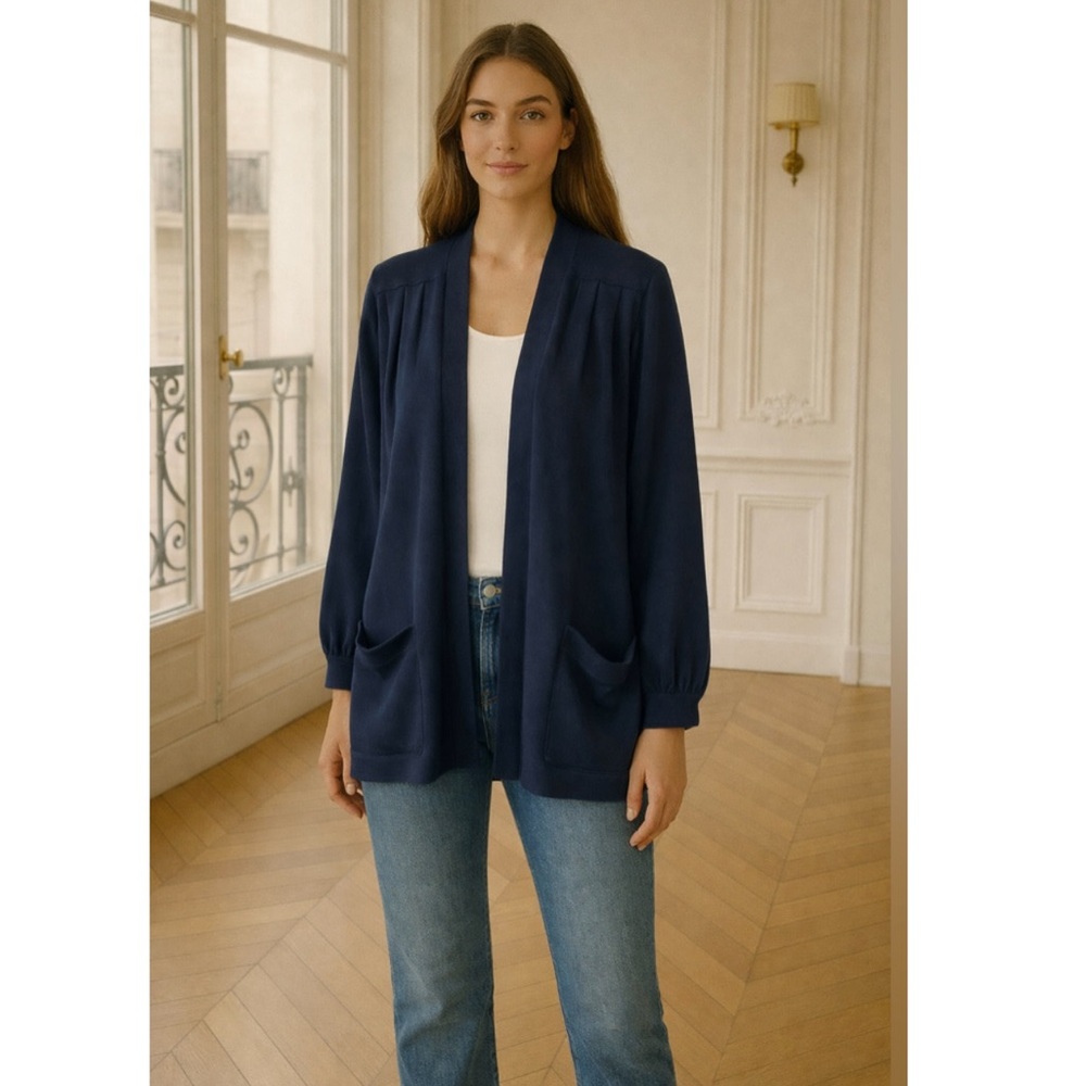 St. John Open Knit‎ Navy Cardigan Size Medium